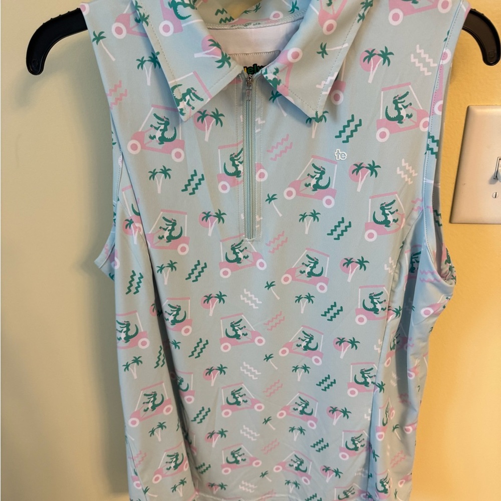 Tipsy Elves Mint Green Tropical Zip Polo
